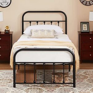 vecelo metal platform bed frame, mattress foundation with headboard & footboard,no box spring needed,twin size