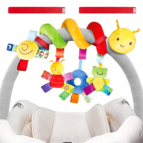 LIANGLIDE Baby Car Seat Toys Spiral Car Seat Toy Plush Activity Hanging Stroller Toys Crib Bassinet Mobile Toy with BB Squeaker and Rattles,Safety Newborn Toys Bee Frog Hanging Baby Carseat Toys