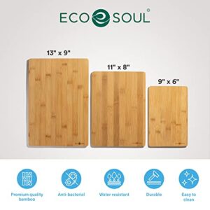 ECO SOUL Bamboo Cutting Boards For Kitchen | Chopping & Butcher Block | Meat, Vegetables, Cheese & Charcuterie Board | Non-Slip, Durable, USDA Certified (3 Set)