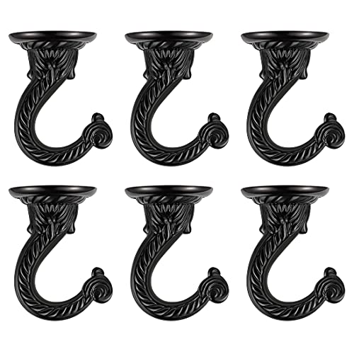 OBSTKUCHEN 6 Sets Large Swag Ceiling Hooks Heavy Duty Swag Hook with Hardware for Hanging Plants Ceiling Installation Cavity Wall Fixing (Black)