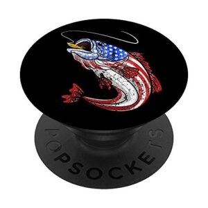 largemouth bass fish hunting fisherman fishing american flag popsockets grip and stand for phones and tablets