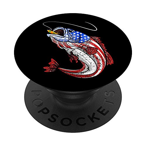 Largemouth Bass Fish Hunting Fisherman Fishing American Flag PopSockets Grip and Stand for Phones and Tablets