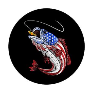 Largemouth Bass Fish Hunting Fisherman Fishing American Flag PopSockets Grip and Stand for Phones and Tablets