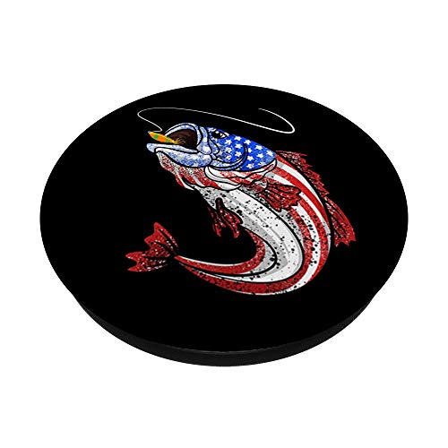 Largemouth Bass Fish Hunting Fisherman Fishing American Flag PopSockets Grip and Stand for Phones and Tablets