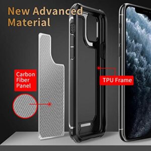 Tuerdan iPhone 11 Case, [Military Grade Shockproof] [Hard Carbon Fiber Back] [Soft TPU Bumper Frame] Anti-Scratch, Fingerprint Resistant, Protective Phone Case for iPhone 11, 6.1 Inch (Black)