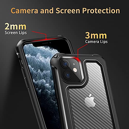 Tuerdan iPhone 11 Case, [Military Grade Shockproof] [Hard Carbon Fiber Back] [Soft TPU Bumper Frame] Anti-Scratch, Fingerprint Resistant, Protective Phone Case for iPhone 11, 6.1 Inch (Black)