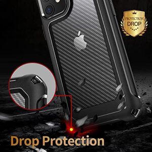 Tuerdan iPhone 11 Case, [Military Grade Shockproof] [Hard Carbon Fiber Back] [Soft TPU Bumper Frame] Anti-Scratch, Fingerprint Resistant, Protective Phone Case for iPhone 11, 6.1 Inch (Black)