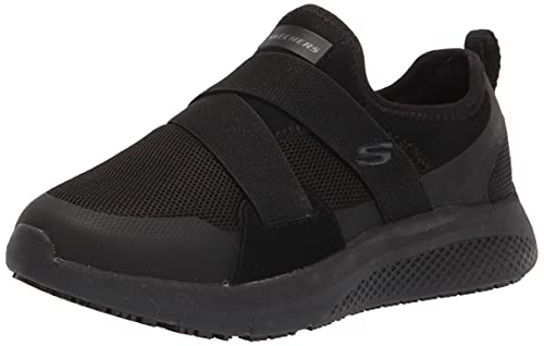 Skechers Women's Slip on Athletic Food Service Shoe, Black, 9 Wide