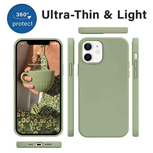 AOTESIER Compatible with iPhone 12 Case and iPhone 12 Pro Case 6.1 inch,Silky Touch Premium Soft Liquid Silicone Rubber Anti-Fingerprint Full-Body Protective Flexible Bumper Case (Tea Green)