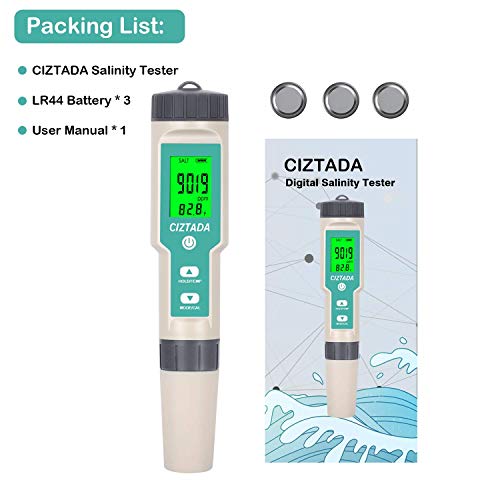 Digital Salinity Tester for Salt Water - Aquarium Salinity Meter with ATC, IP67 Waterproof, 0-200 PPT Large Range Multi-Parameter Tester for Seawater, Fish Tank, Hydroponics