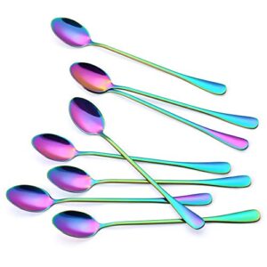 Marco Almond® Rainbow Titanium Long Handle Spoons, Colorful Plated Latte Spoon, Stainless Steel Ice Cream Spoon, Iced Tea Spoon,Cocktail Stirring,Tea, Coffee, Milkshake Dessert Spoons, Pack of 8