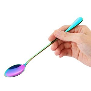 Marco Almond® Rainbow Titanium Long Handle Spoons, Colorful Plated Latte Spoon, Stainless Steel Ice Cream Spoon, Iced Tea Spoon,Cocktail Stirring,Tea, Coffee, Milkshake Dessert Spoons, Pack of 8