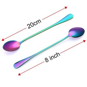 Marco Almond® Rainbow Titanium Long Handle Spoons, Colorful Plated Latte Spoon, Stainless Steel Ice Cream Spoon, Iced Tea Spoon,Cocktail Stirring,Tea, Coffee, Milkshake Dessert Spoons, Pack of 8