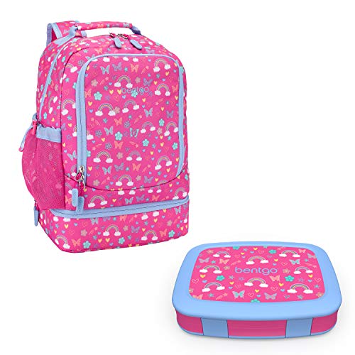 Bentgo 2-in-1 Backpack & Insulated Lunch Bag Set With Kids Prints Lunch Box (Rainbows and Butterflies)