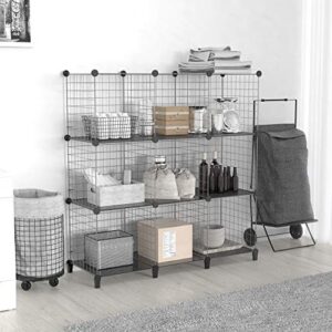 SIMPDIY Storage Rack with Metal Storage Mesh 9 Cubes Bookshelf 37x12.5x49INCH Large Capacity Gray Simple Storage Shelves