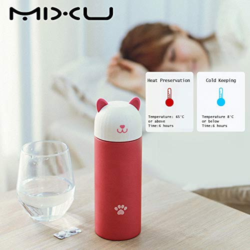 MIXU Catto Cat Shape Smart Thermos Bottle with Temperature Display, 304 Stainless Steel Food Grade Insulation Vacuum Flask, Leak-proof Anti Slip 10-Ounce Portable for Children, Girls, School, White