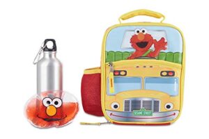 sesame street lunch box set for boys & girls, stainless steel water bottle with carabiner clip and ice pack, insulated & waterproof lunch bag with zipper, 4 pieces toddler bag for snacks