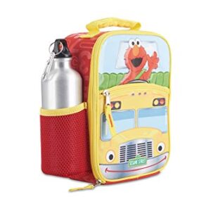 Sesame Street Lunch Box Set for Boys & Girls, Stainless Steel Water Bottle with Carabiner Clip and Ice Pack, Insulated & Waterproof Lunch Bag with Zipper, 4 Pieces Toddler Bag for Snacks