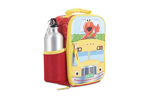 Sesame Street Lunch Box Set for Boys & Girls, Stainless Steel Water Bottle with Carabiner Clip and Ice Pack, Insulated & Waterproof Lunch Bag with Zipper, 4 Pieces Toddler Bag for Snacks