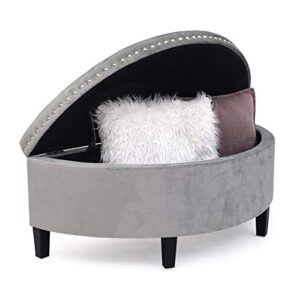 Homebeez 43.5" Half Moon Storage Ottoman Bench, Lift Top Velvet Storage Ottoman Bench for Bedroom Living Room(Light Gray)