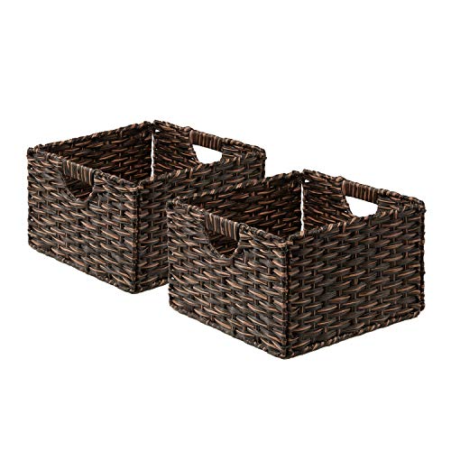 Seville Classics Premium Hand Woven Portable Laundry Bin Basket with Built-in Handles, Household Storage for Clothes, Linens, Sheets, Toys, Mocha Brown, Rectangular (2-Pack)