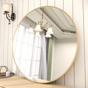 beautypeak 24 inch round mirror, gold metal frame circle mirror, wall mirror for entryway, bathroom, vanity, living room, gold circle mirror