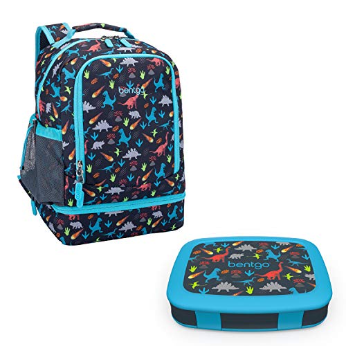 Bentgo 2-in-1 Backpack & Insulated Lunch Bag Set With Kids Prints Lunch Box (Dinosaur)