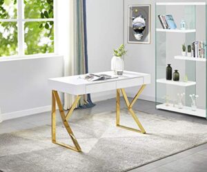best master furniture benson high gloss modern lacquer home office desk, gold finish