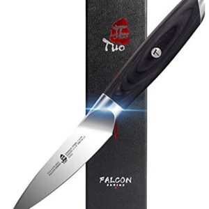 TUO Fruit Paring Knife, Peeling Knife 3.5 inch - German HC Steel - Full Tang Pakkawood Handle - Falcon Series with Gift Box