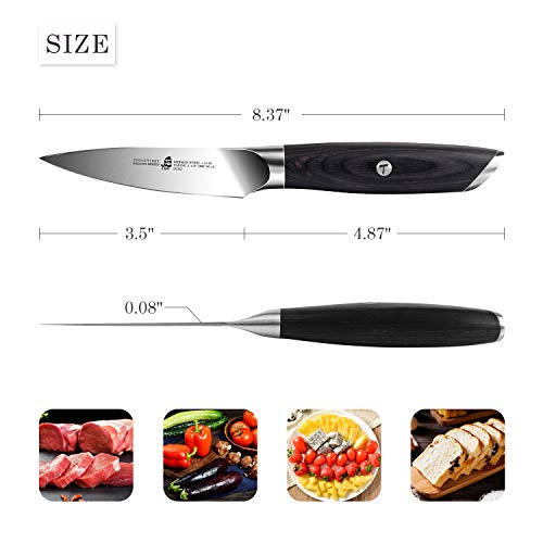 TUO Fruit Paring Knife, Peeling Knife 3.5 inch - German HC Steel - Full Tang Pakkawood Handle - Falcon Series with Gift Box