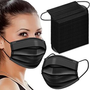 phifa 100packs black disposable face masks 3 ply filter protection mask suitable for home school office and outdoor (black)