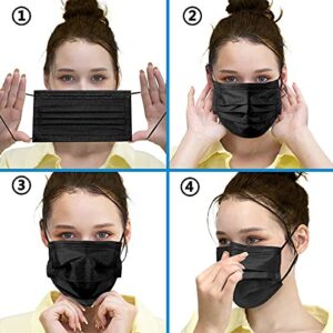 PhiFA 100Packs Black Disposable Face Masks 3 Ply Filter Protection Mask Suitable for Home School Office and Outdoor (Black)