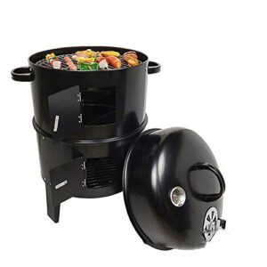 无 3 in 1 round charcoal bbq grill & smoker, with thermometer and air vent, outdoor grilling and cooking, 84 x 40cm- black