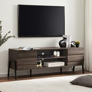 wampat mid century modern tv stand for 65 inch tv, wood tv console table with storage cabinet, entertainment center for living room, 60 inch, espresso