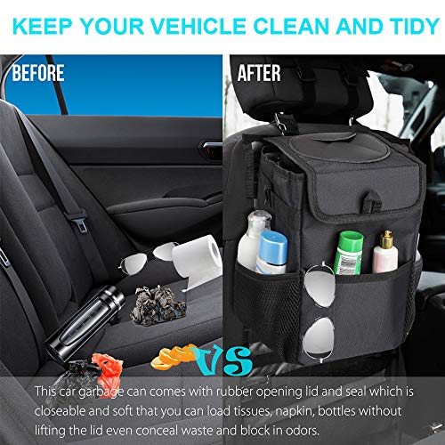 Car Trash Can 6L, Car Trash Bag with Lid and Storage Pockets, Hanging Car Organizer, Waterproof Car Garbage Can, Multipurpose Trash Bin for Car