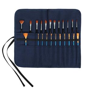 denifiter artist paint brushes organize pouch, 16 oz waxed cotton canvas pencil case (blue)