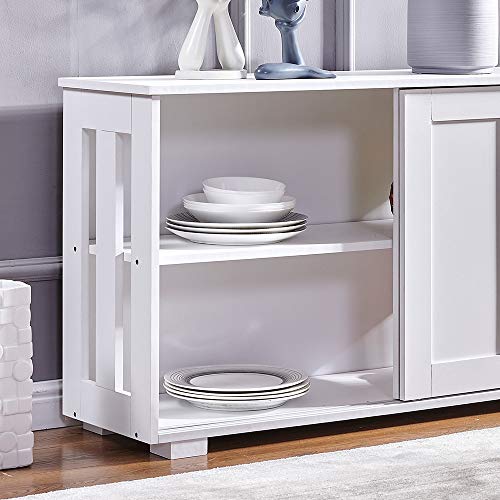 QIHANG-US Kitchen Storage Sideboard with Sliding Door, Farmhouse Barn Door Buffet Console Table, Antique Stackable Cabinet Cupboard with Shelves for Living Room Entryway Dining Room, Warm White