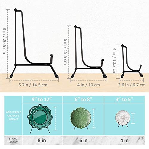Mocoosy 4 Pack 8 Inch Improved Anti-Slip Plate Stands for Display, Plate Holder Display Stand, Picture Frame Holder Stand, Black Iron Easel Stands for Photo, Decorative Plate, Tablets and Tabletop Art