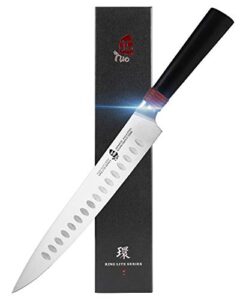 tuo slicing knife 9 inch kitchen knife ultra sharp carving knife hollow edge professional slicer for vegetables fruits meat, aus-8 stainless steel with pakkawood handle, gift box ring lite series