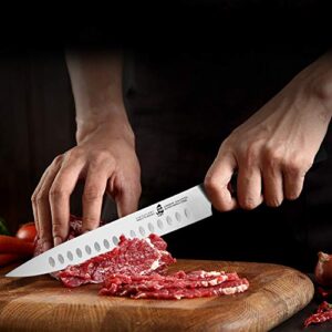 TUO Slicing Knife 9 inch Kitchen Knife Ultra Sharp Carving Knife Hollow Edge Professional Slicer for Vegetables Fruits Meat, AUS-8 Stainless Steel with Pakkawood Handle, Gift Box Ring Lite Series