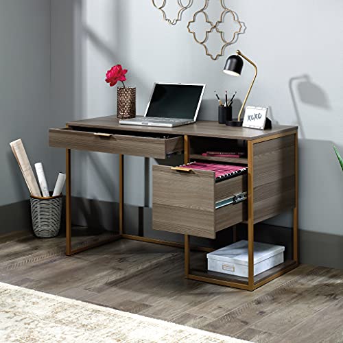 Sauder International Lux Single Pedestal Home Office Desk, L: 47.48" x W: 20.00" x H: 29.72", Diamond Ash Finish