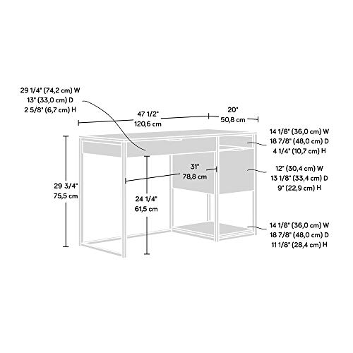 Sauder International Lux Single Pedestal Home Office Desk, L: 47.48" x W: 20.00" x H: 29.72", Diamond Ash Finish