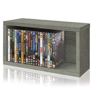 way basics media storage dvd rack stackable organizer - holds 30 ps5 games, dvds, blu-rays (grey)
