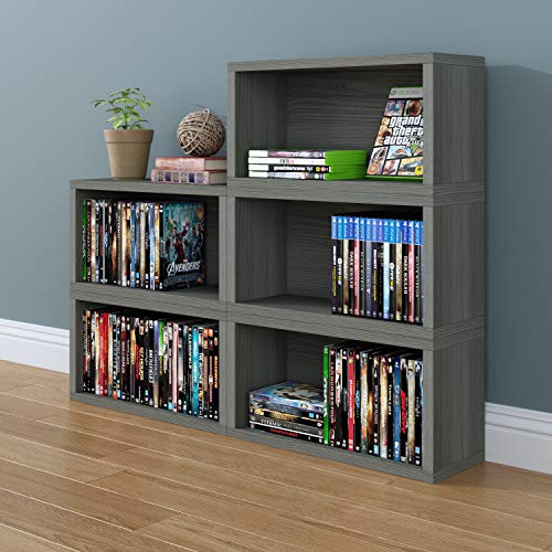 Way Basics Media Storage DVD Rack Stackable Organizer - Holds 30 PS5 Games, DVDs, Blu-Rays (Grey)