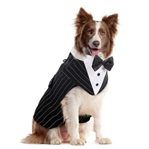 kuoser dog tuxedo dog suit and bandana set, dogs tuxedo wedding party suit, dog prince wedding bow tie shirt formal dog wedding attire for large and medium dogs golden retriever samo bulldogs