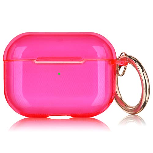 AirPods Pro Case AIRSPO Clear Case for AirPods Pro Charging Case Soft TPU Airpod Pro Protective Case 2019 with Keychain Airpods Pro Protective Cover Skin (Neon Hot Pink)