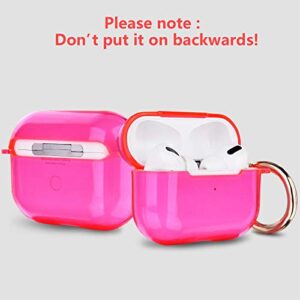 AirPods Pro Case AIRSPO Clear Case for AirPods Pro Charging Case Soft TPU Airpod Pro Protective Case 2019 with Keychain Airpods Pro Protective Cover Skin (Neon Hot Pink)