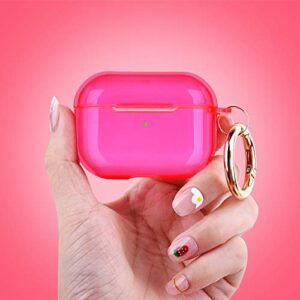 AirPods Pro Case AIRSPO Clear Case for AirPods Pro Charging Case Soft TPU Airpod Pro Protective Case 2019 with Keychain Airpods Pro Protective Cover Skin (Neon Hot Pink)