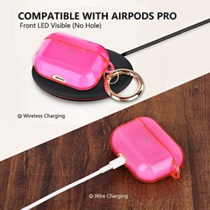 AirPods Pro Case AIRSPO Clear Case for AirPods Pro Charging Case Soft TPU Airpod Pro Protective Case 2019 with Keychain Airpods Pro Protective Cover Skin (Neon Hot Pink)