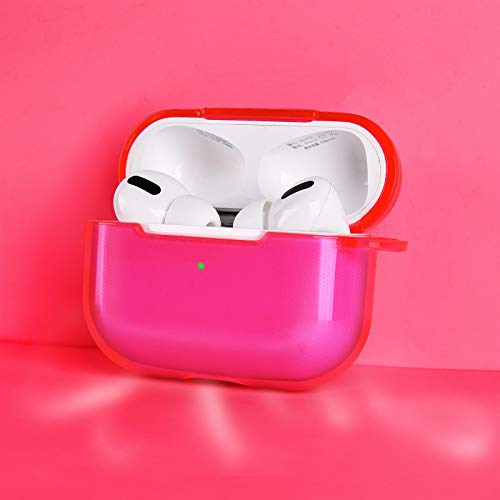 AirPods Pro Case AIRSPO Clear Case for AirPods Pro Charging Case Soft TPU Airpod Pro Protective Case 2019 with Keychain Airpods Pro Protective Cover Skin (Neon Hot Pink)